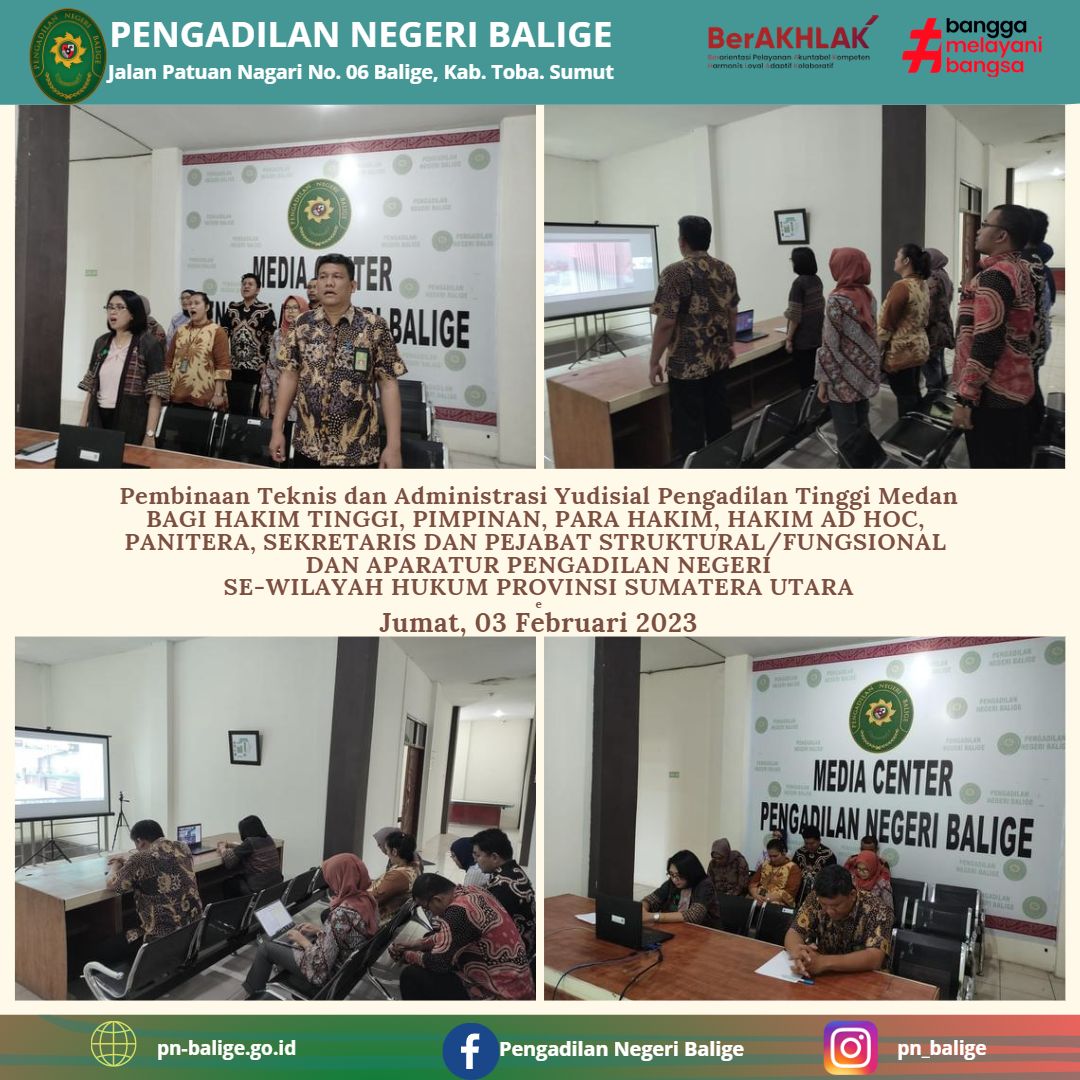 Pembinaan Teknis dan Administrasi Yudisial Pengadilan Tinggi Medan 03 Pebruari 2023